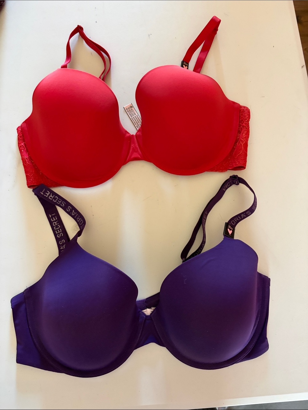 Victoria's Secret Red and Purple T-Shirt Bra Set